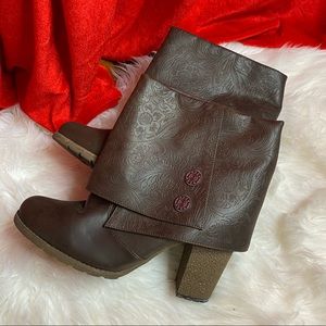 Brown faux leather fold over boots